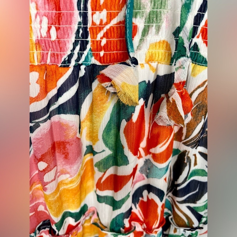 1. State Size L Tiered Sleeveless Multicolor Ruffle Floral Maxi Dress smocked - Picture 5 of 9